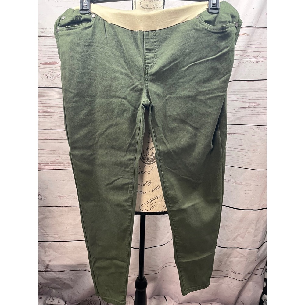 Oh! Mamma Maternity Skinny Pants Olive Green Full Panel Plus Size 1X RN133775
